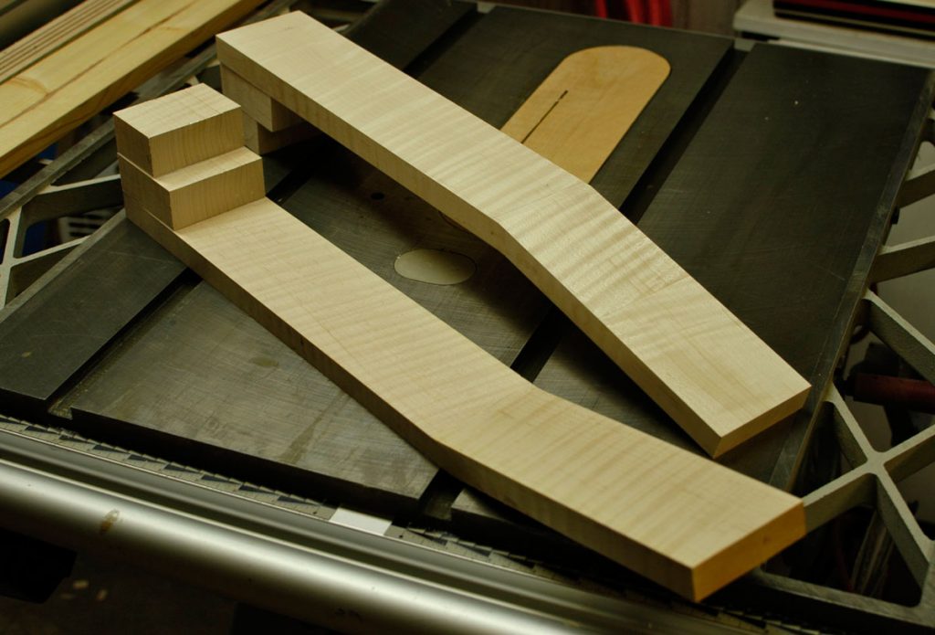 Stacked-heel, scarf-jointed necks in red maple
