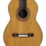 The front of a guitar built by Antonio Torres. The spruce top is built up from at least three pieces.