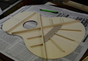 Final check on the top bracing before it is glued in place.