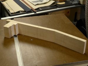 The heel block is made up of stacked pieces of the maple neck stock.