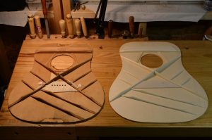 And old guitar top and a new guitar shop, showing bracing placement.